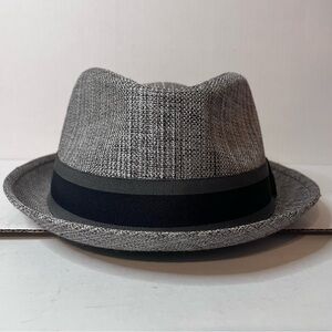 Gray Fedora Hat with Black and Gray Band